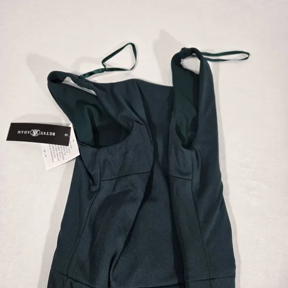 BETSY ADAM "Christine" PINE Scuba Crepe Ruffle Bow Slit Formal Gown Dress Size 8 - Picture 11 of 17